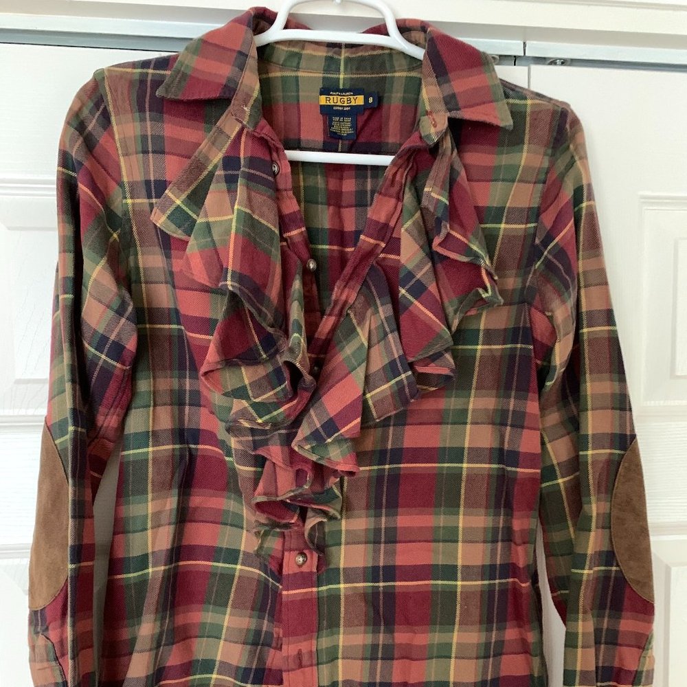 Ralph Lauren Rugby Flannel Ruffle Front Shirt